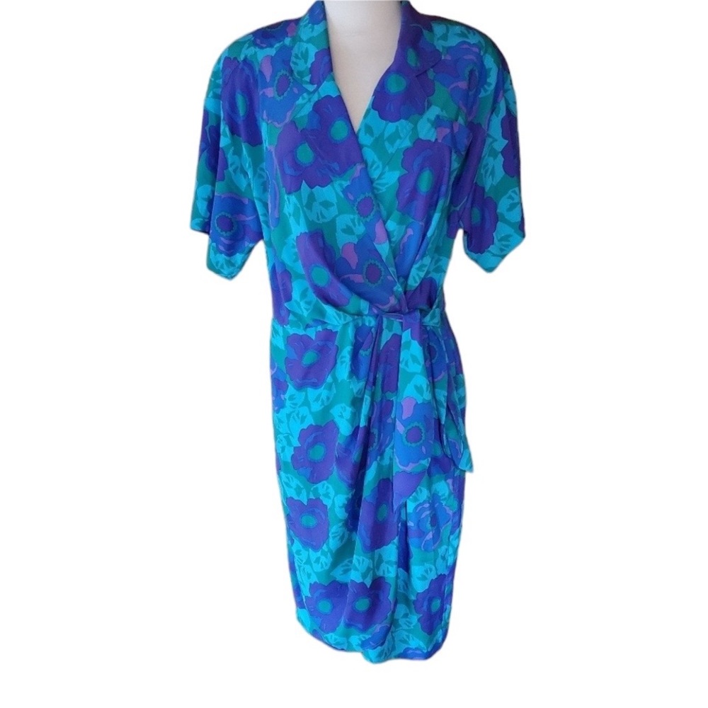 1980s Papell‎ Petites Multi-Color Floral Dress